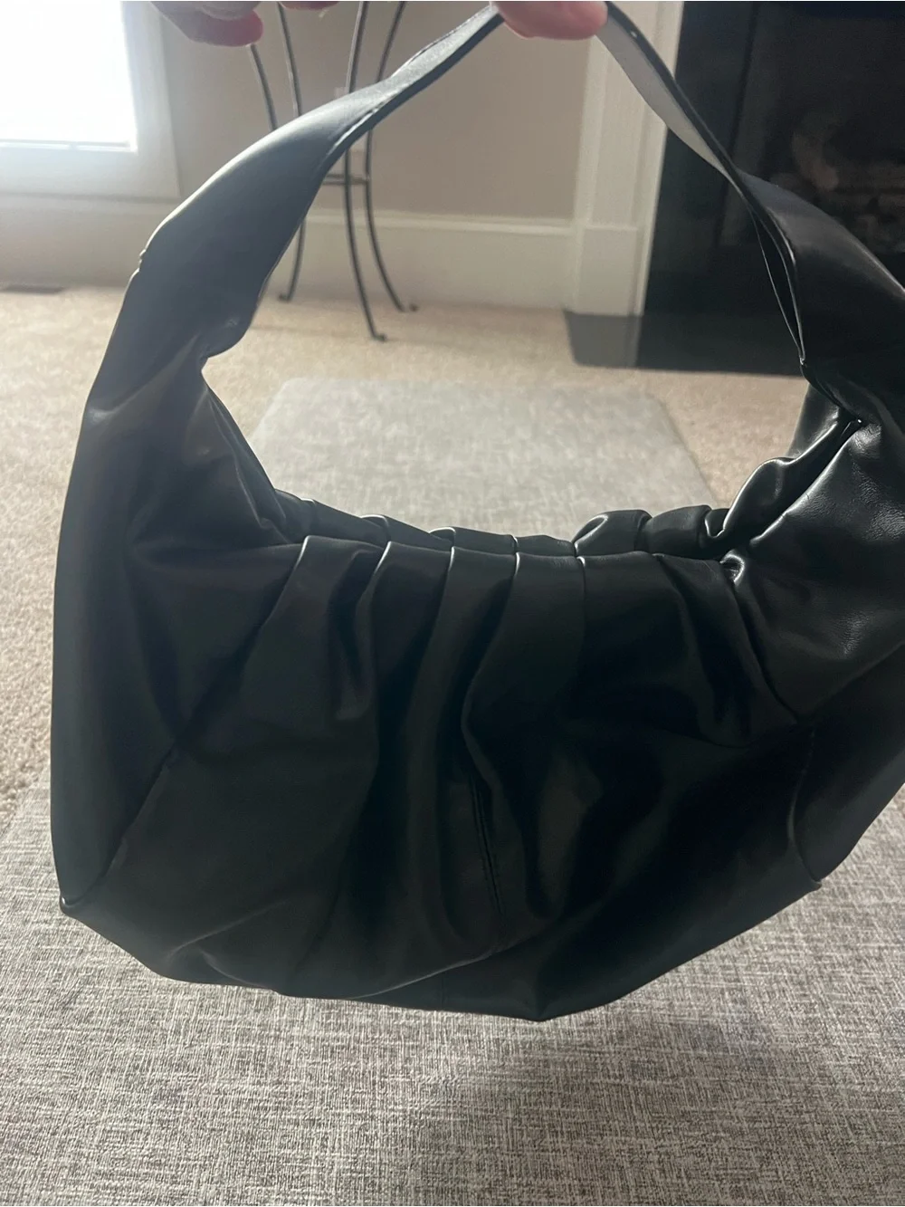 Express Black Ruched Faux Leather Slouch Hobo Shoulder Bag